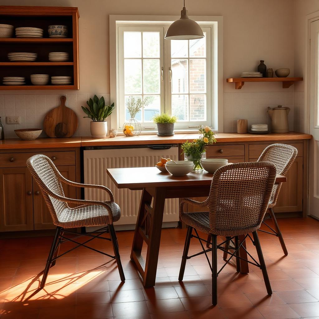 Kitchen breakfast nook with woven chairs